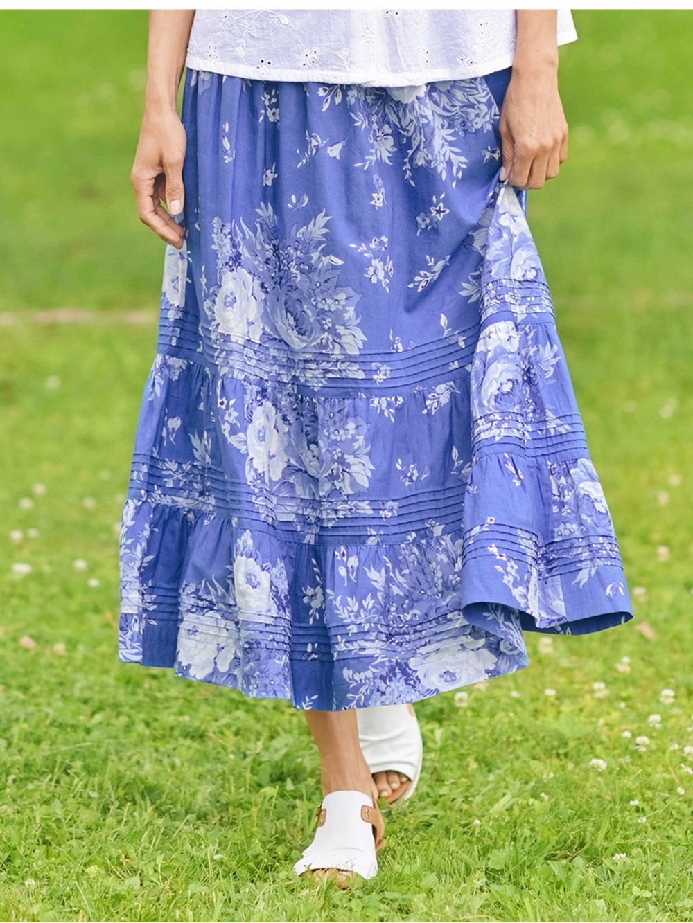 April Cornell Royal Blue and White Floral Maxi Skirt